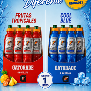 Gatorade 1 Litro displays por 6 unidades.